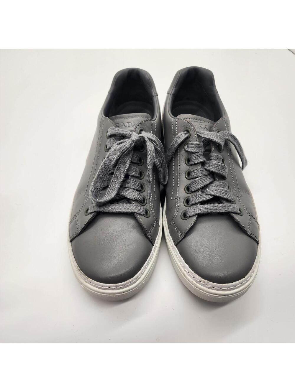 Prada Gray Leather Low Top Lace Up Sneakers 2831 Luxury Designer Shoes 10 - Picture 6 of 8